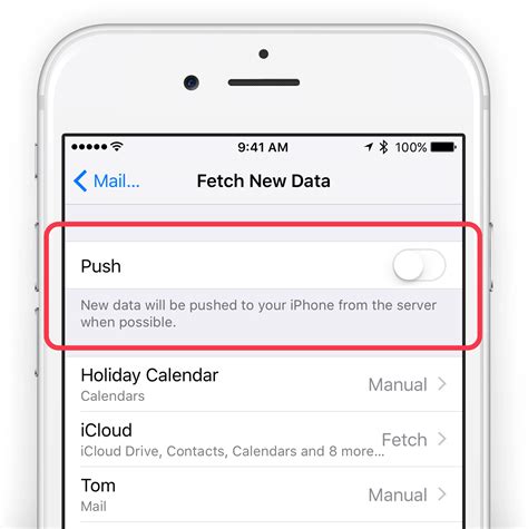 Turn off push email on iPhone