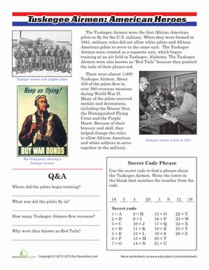 Tuskegee Airmen Worksheet