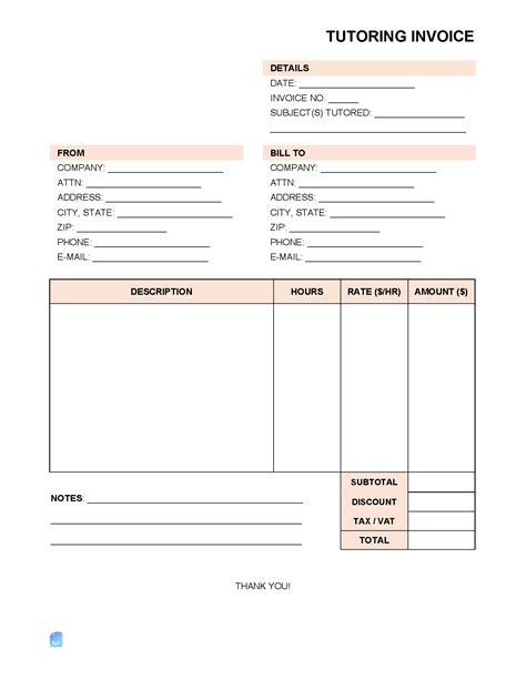 Tutoring Invoice Template