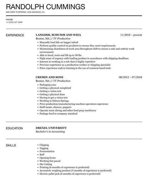 Production Manager Resume