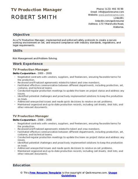 Production Manager Resume