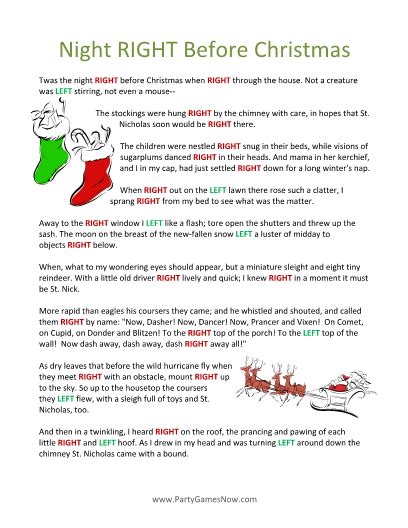 Twas The Night Before Christmas Left Right Game Free Printable