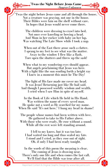 Twas The Night Before Jesus Came Free Printable