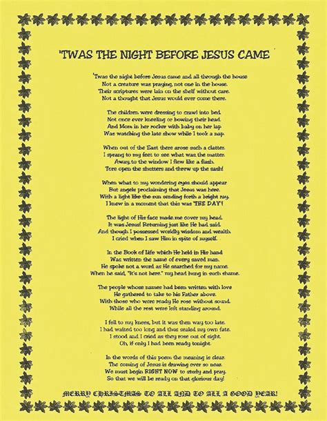 Twas The Night Before Jesus Came Poem Printable