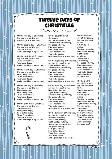 Twelve Days Of Christmas Lyrics Printable