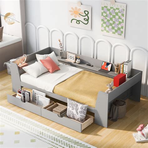 Twin Girls' Bedroom with Built-In Storage and Under-Bed Drawers