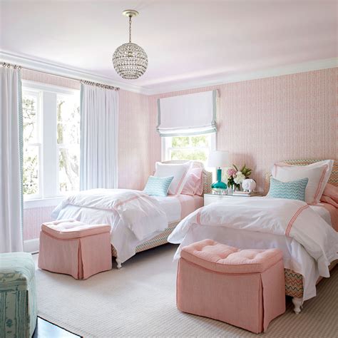 Twin Girls' Bedroom with Comfortable Bedding and Nightlights