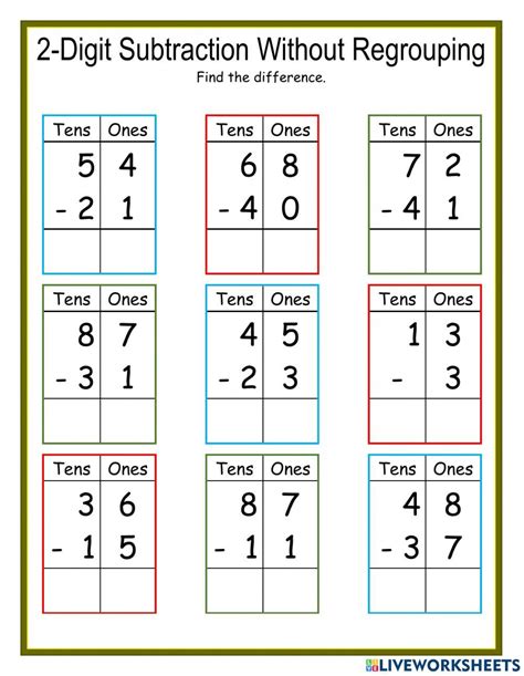 Two Digit Subtraction Without Regrouping Worksheets