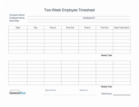 √ Free Printable 2 Week Timesheet Template Templateral