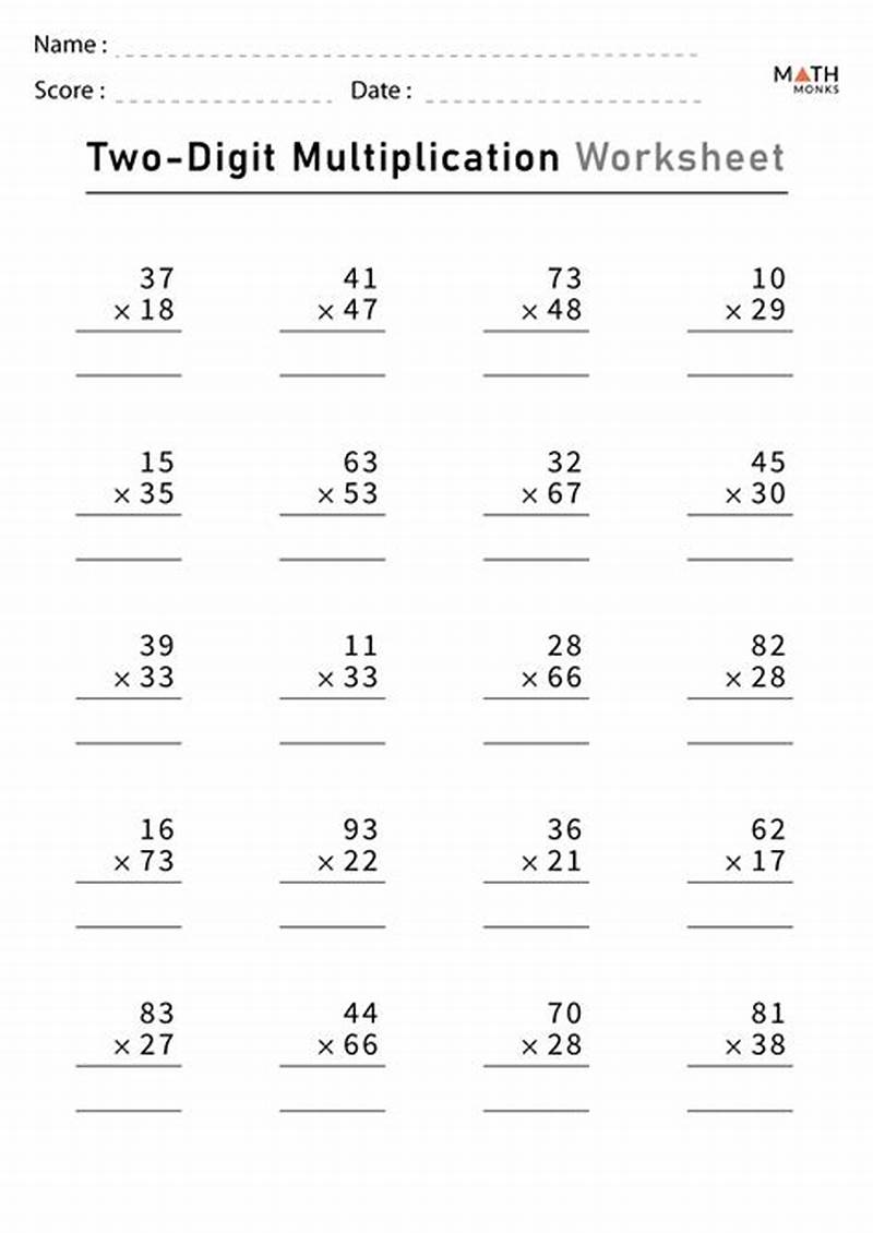 Two Digit Multiplication Worksheets Printable