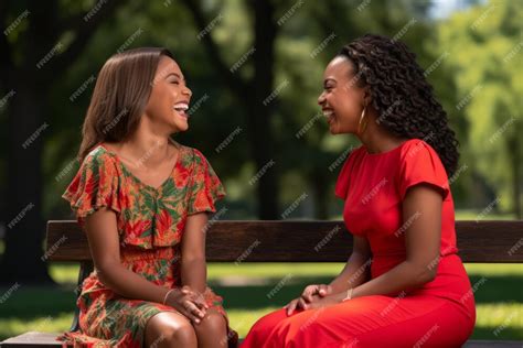 Two Friends Sitting on a Bench Laughing