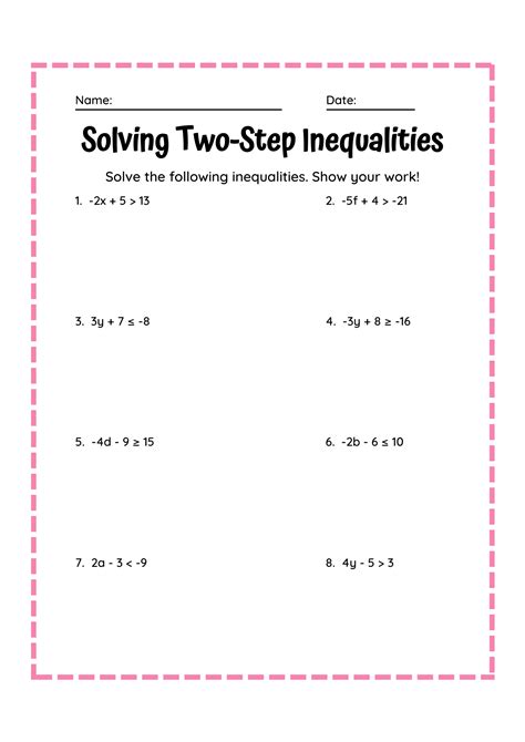 Two Step Inequalities Word Problems Worksheet