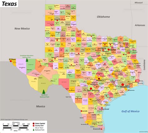 Large roads and highways map of Texas state with all cities Vidiani