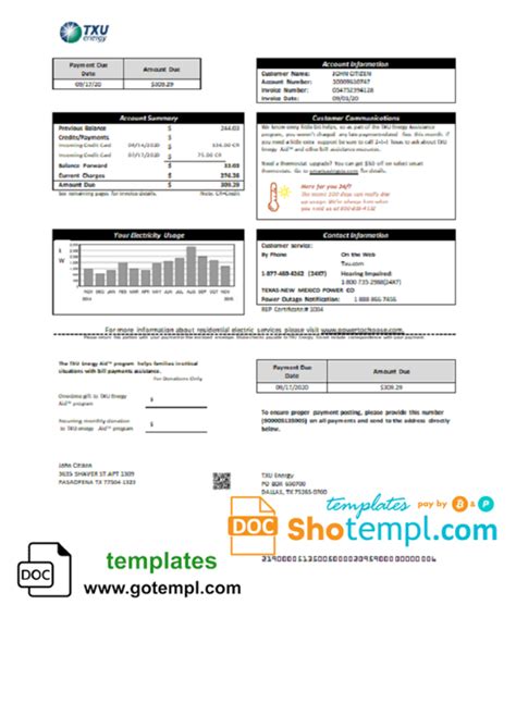 Txu Energy Bill Template