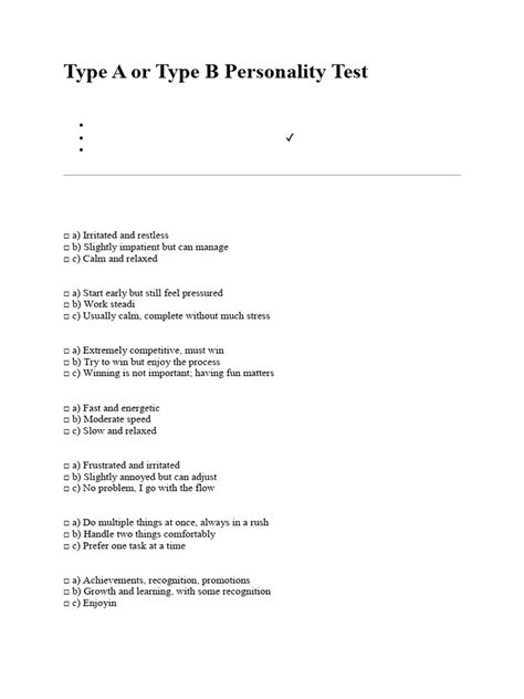 Type A Type B Personality Test Pdf