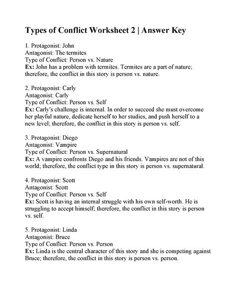 Types Of Conflict Worksheet 2 Answer Key