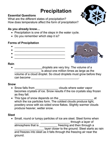 Types Of Precipitation Worksheet
