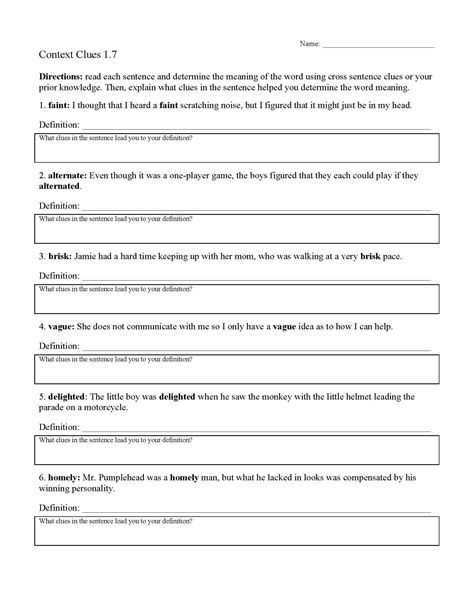 Types Of Context Clues Worksheet