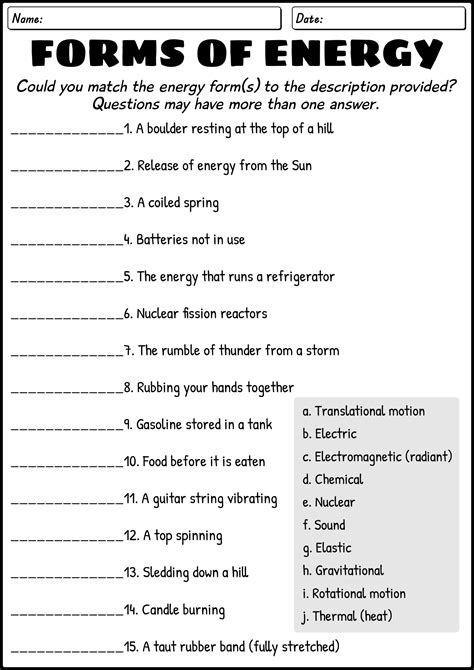 Types Of Energy Worksheet - Rwanda 24