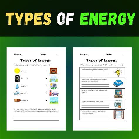 Types Of Energy Worksheet Teaching Resources | TPT