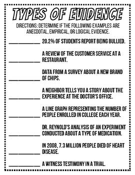 Types Of Evidence Worksheet Answers