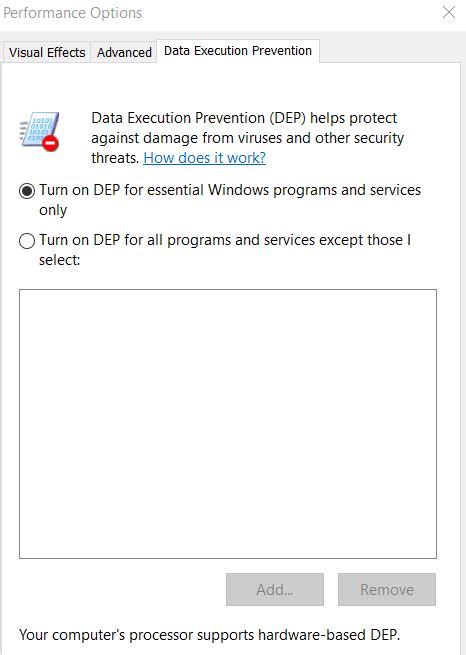 Types of Data Execution Prevention in Windows 10