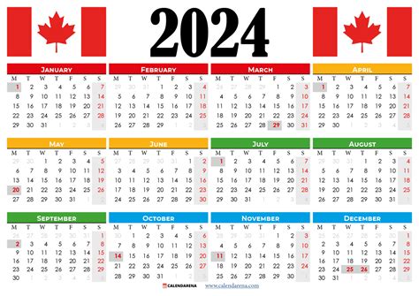 Types of Printable Calendars for Canada 2024