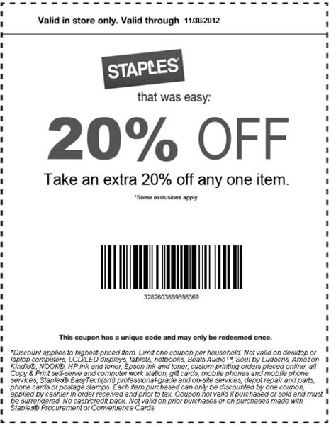 Types of Staples In-Store Printing Coupons