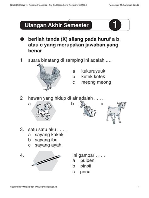 UAS Bahasa Indonesia Kelas 1 Semester 1 Indonesia