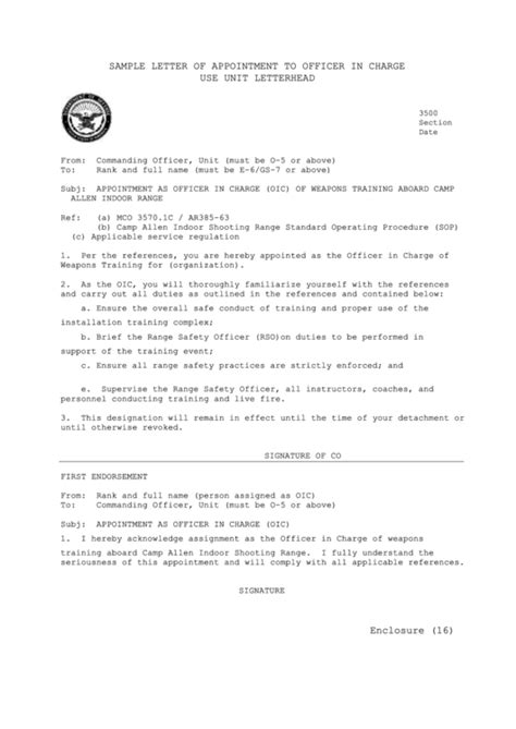USMC Training Safety Officer Appointment Letter