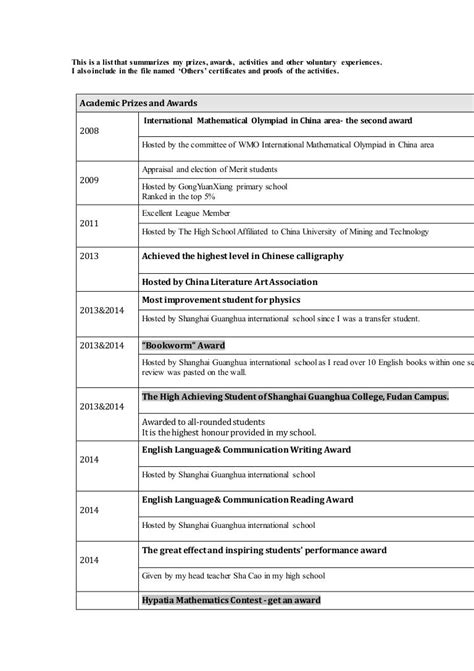 Uc Activities And Awards Worksheet