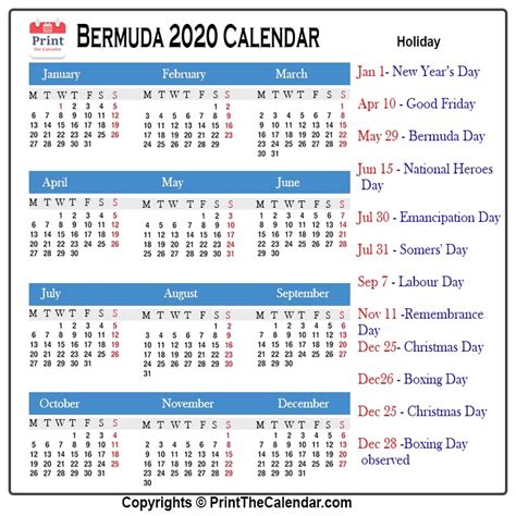 Uga Bermuda Calendar