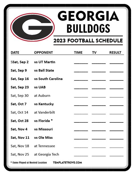 2013/2014 UGA Football Schedule My team Pinterest