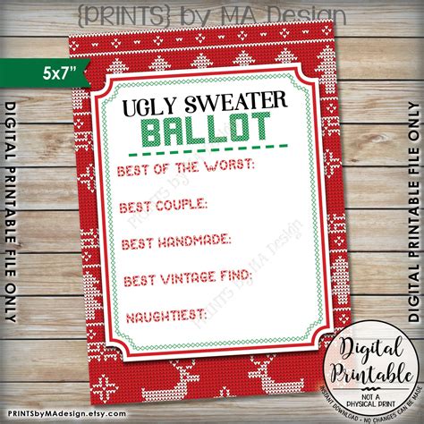 Ugly Christmas Sweater Voting Ballots Free Printable