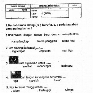 Contoh Soal UTS Bahasa Indonesia Kelas 1 SD Semester 1