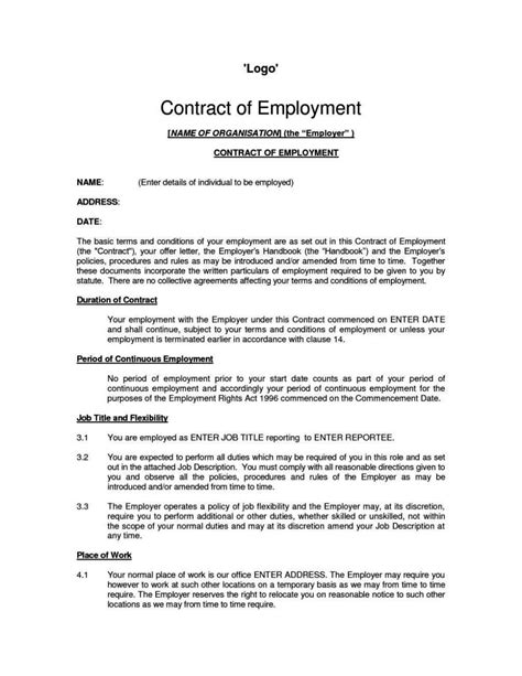Uk Employment Contracts Free Template
