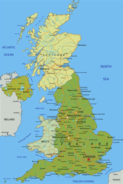 Physical map of Great Britain. Great Britain physical map