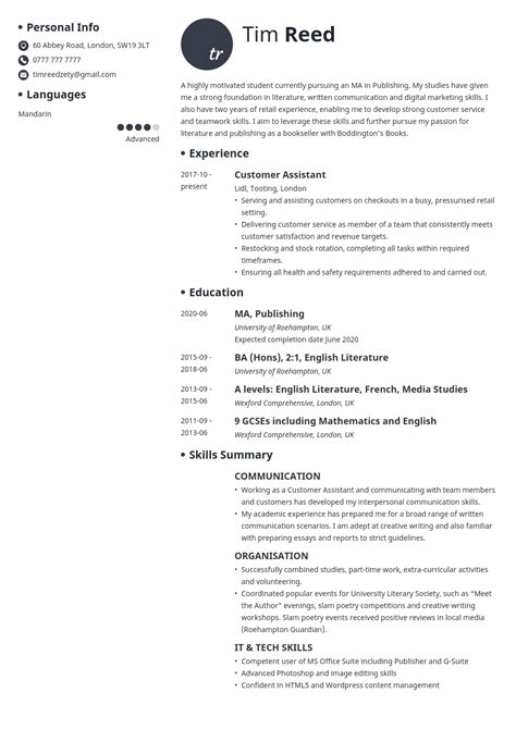 Uk Student Cv Template