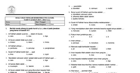 Ulangan Agama Kelas 4 Indonesia