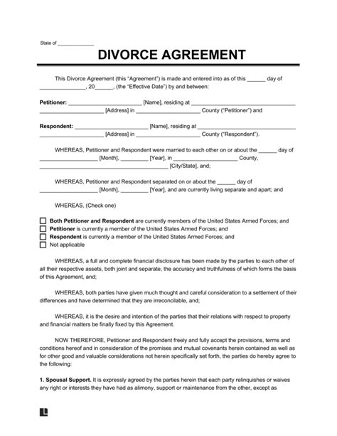 Uncontested Divorce Agreement Sample