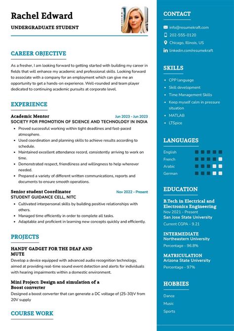 Undergraduate Student Resume Profile Examples For Students