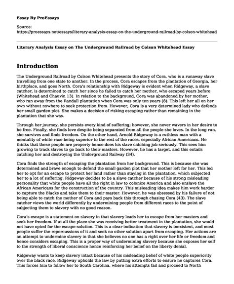 Underground Railroad Analysis Essay