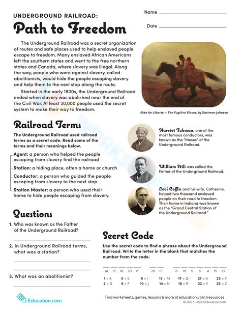 Underground Railroad Worksheet