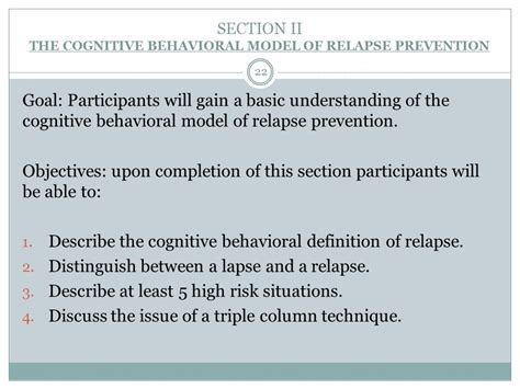 Understanding Cognitive Behavioral Relapse Prevention