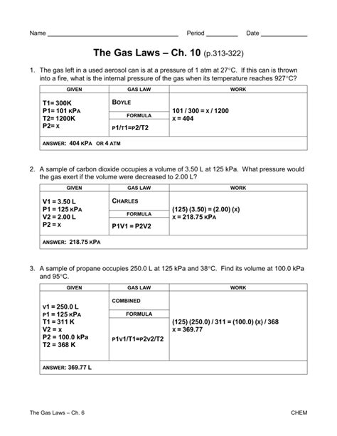 Understanding Gas Laws Worksheet