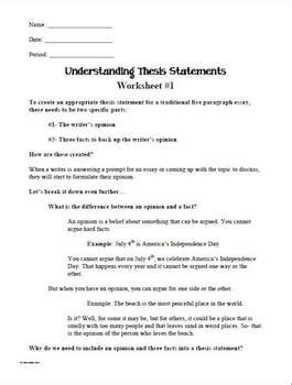 Understanding Thesis Statement Worksheets #1, #2, #3 | TpT