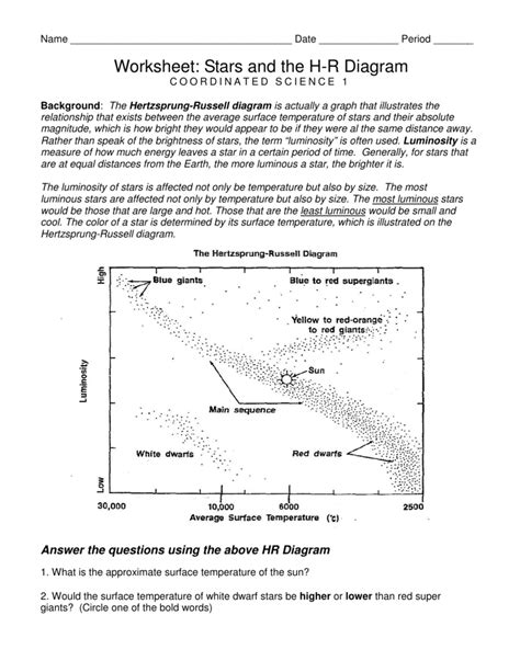 Understanding The H-R Diagram With Gizmo Answer Key