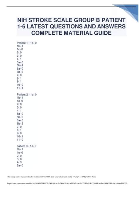 Understanding the Structure of the NIH Stroke Scale Group B Answers