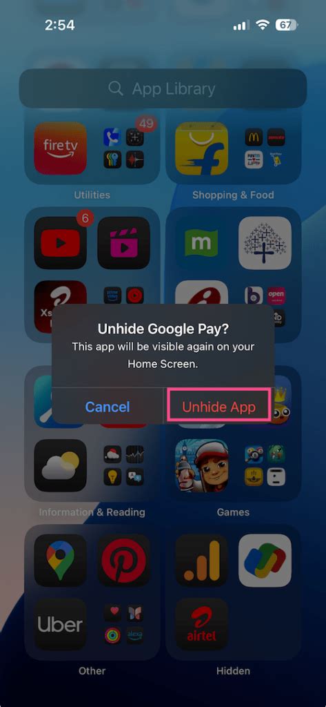 Unhide Apps in iOS 18