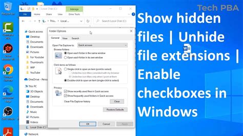 Unhide file extensions and hidden files